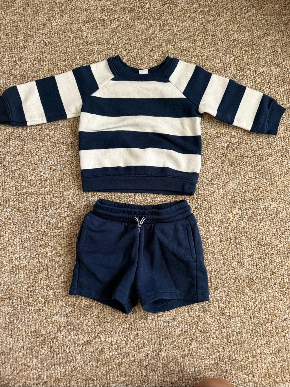 Striped Navy & Cream Kids Sweater Set